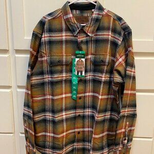 NWT Men's Orvis Button Up Flannel Shirt Jacket, Multi Color Brown Plaid, M, XL